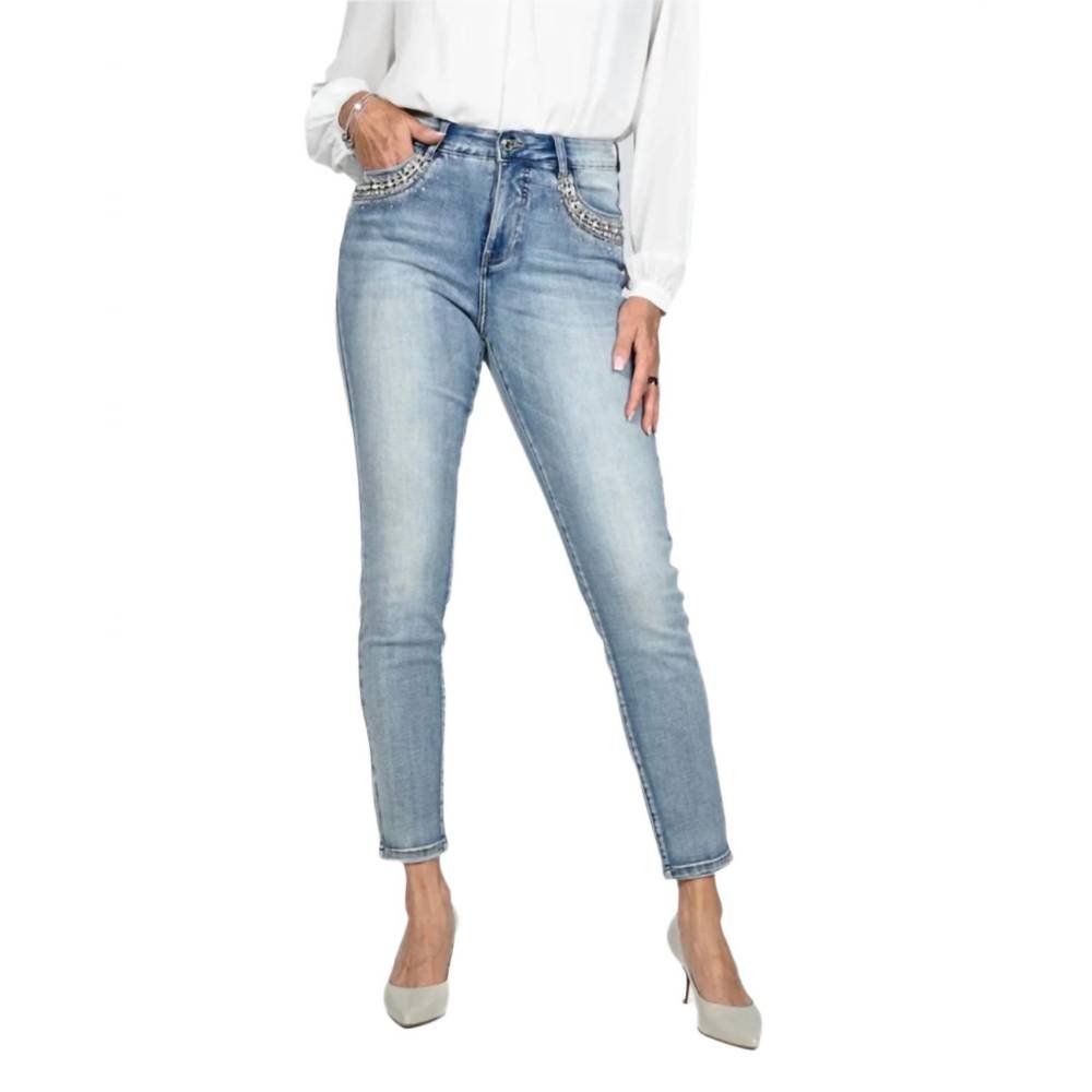 NEW FRANK LYMAN rhinestone embellished pockets jeans in light wash
